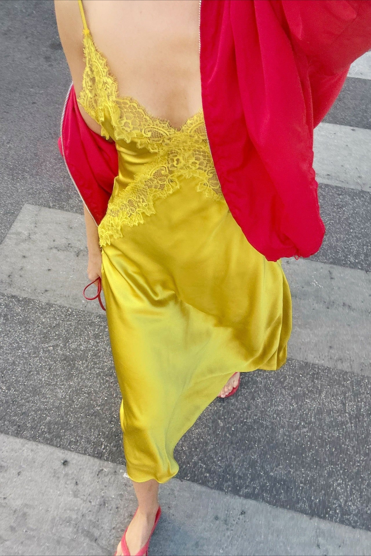 Satin Lace Trim Asymmetrical Sheer Backless Maxi Dress image 4
