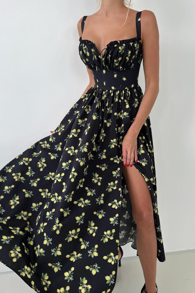 Floral Cami Tie High Waist Slit Midi Dress image 10