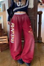 Retro High Waist Drawcord Graphic Sweat Pants image 6
