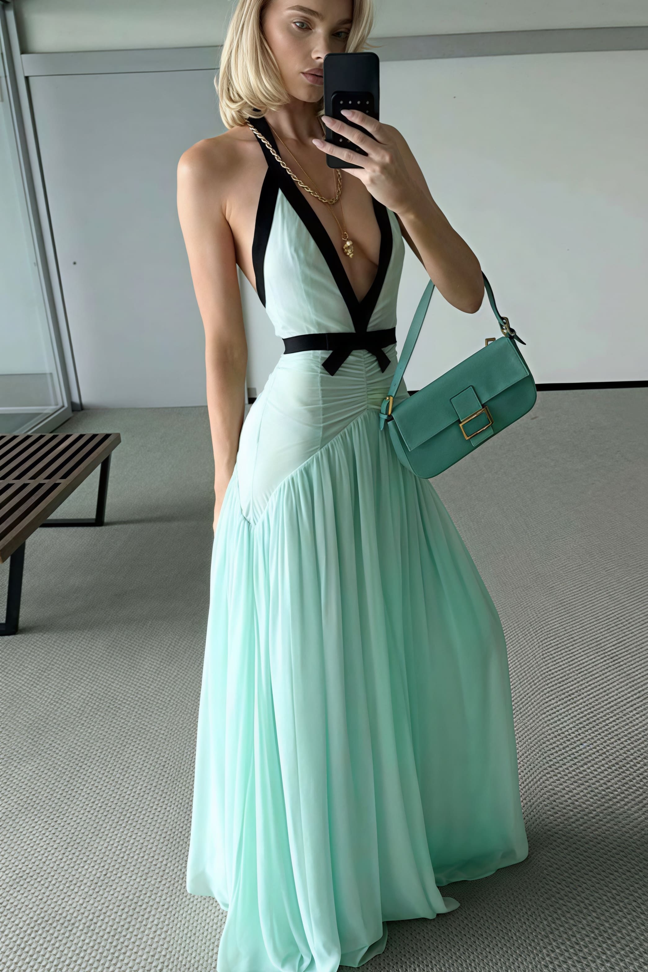 Sexy Deep V Halter Cutout Mesh Maxi Dress image 3