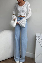 Hollow Out Knit V Neck Long Sleeve Cardigan image 27