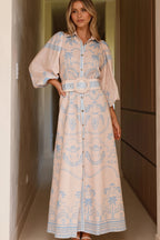 Linen Puff Sleeve Belt Loose Boho Dress image 1