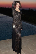 Designer Lace Long Sleeve Bodycon Maxi Dress image 2