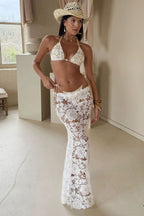 Lace Tie Side Bikini With Maxi Skirt Three Piece Swim Sets image 1