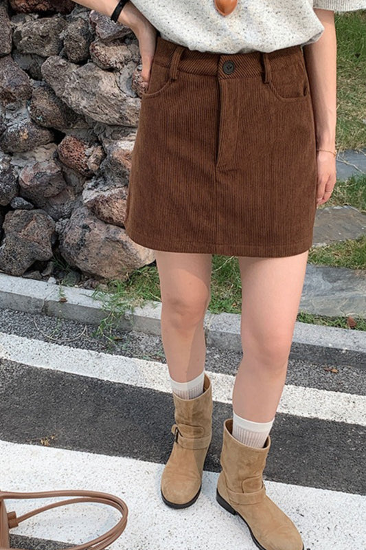 Corduroy High Waist A-Line Skirt image 12