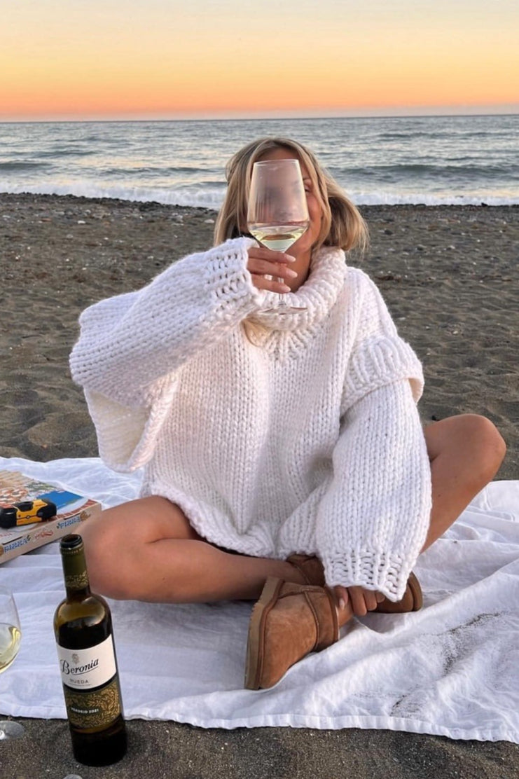 Solid Patchwork Chunky Fluffy Turtleneck Sweater image 12