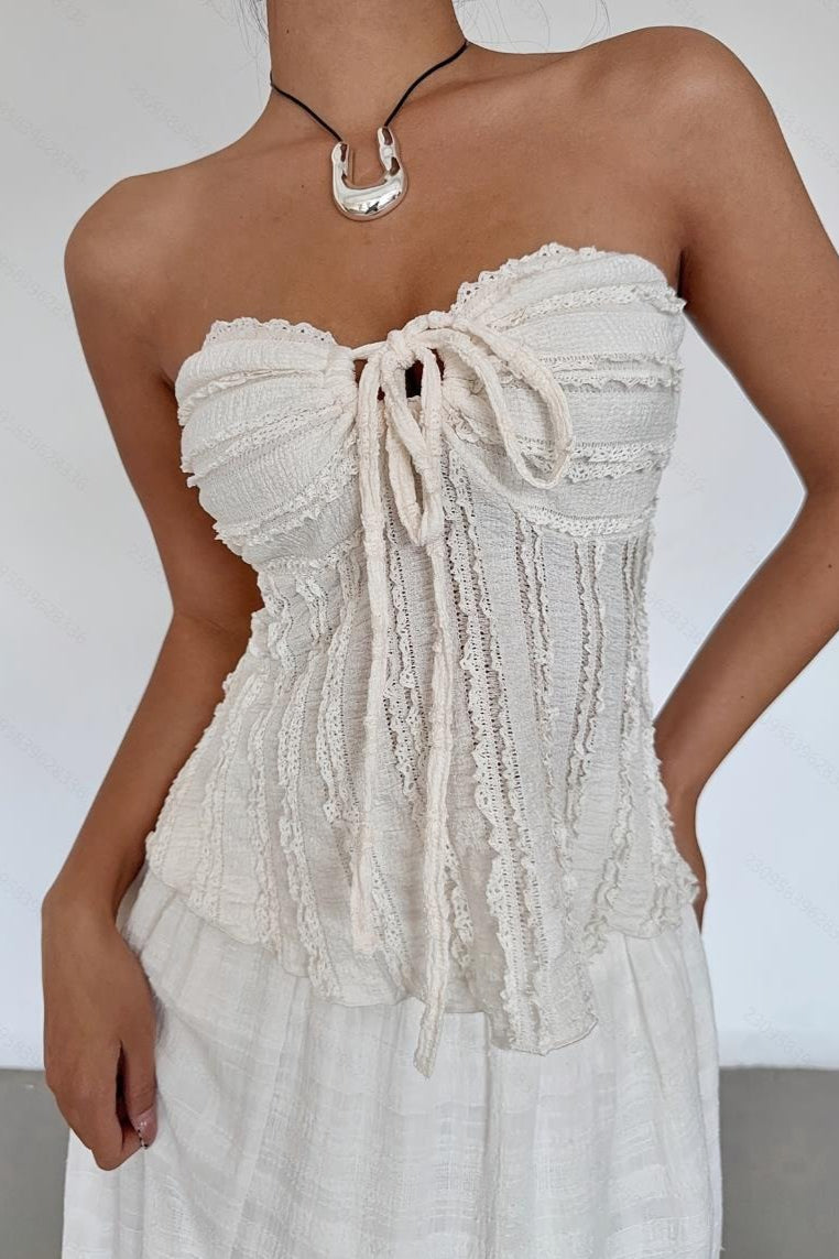 Solid Ruffle Texture Tube Blouse image 3