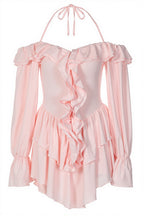 Chic Halter Neck Lace Up Ruffle Hem Romper image 3