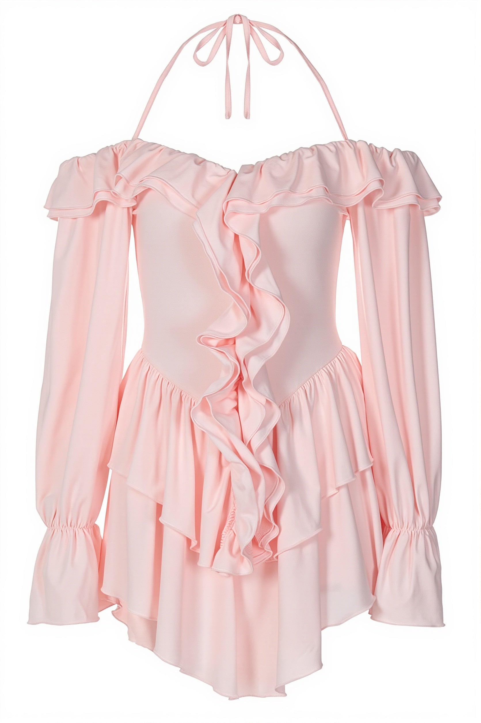 Chic Halter Neck Lace Up Ruffle Hem Romper image 3