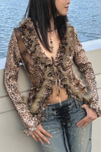 Harajuku Leopard Fur V-Neck Blouse image 3