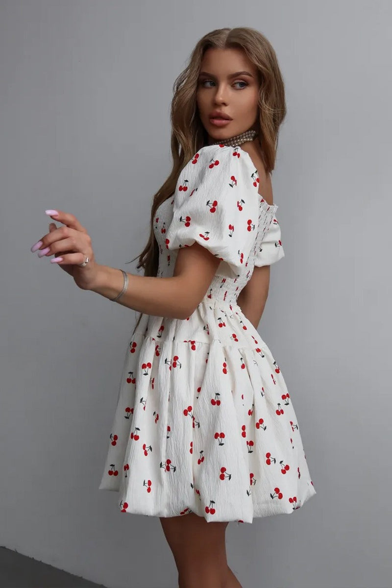 Printed Puff Sleeve Waist Slim Mini Dress image 3