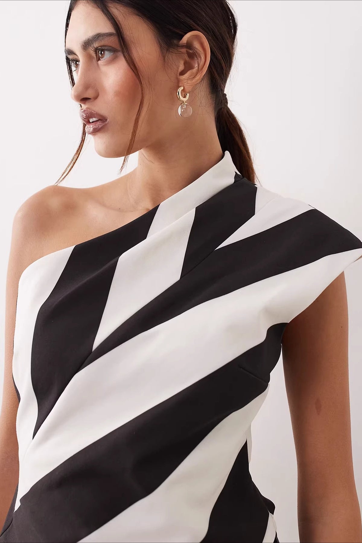 Striped Chiffon One Shoulder Tie Blouse image 4