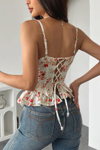 Sexy Floral Lace Up Backless Strapless Ruffle Cami Top image 2