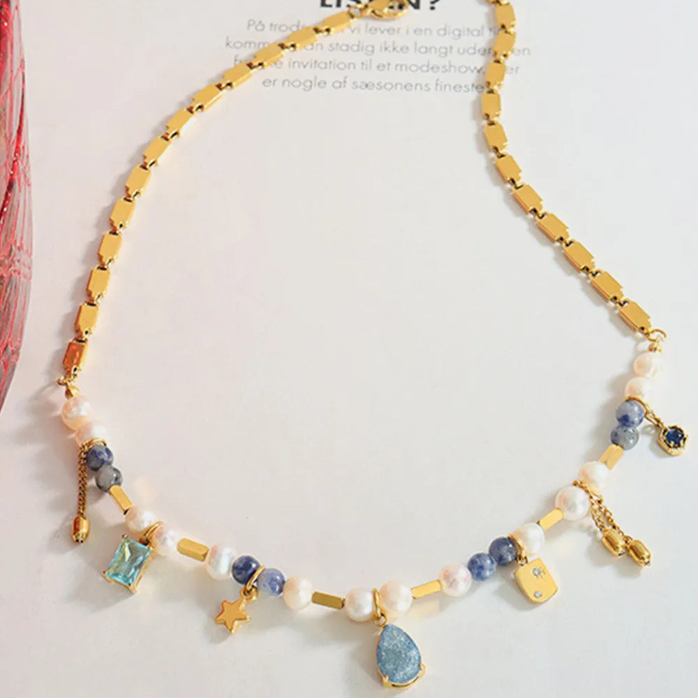 Daria Bead Necklace detail view styled for Avrienne