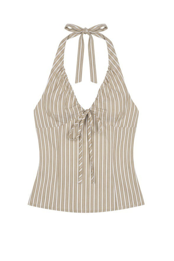 Sweet Striped Tie Backless Halter Top image 10