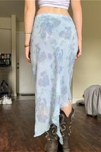 Floral Mesh Asymmetrical Slimming Skirt image 4