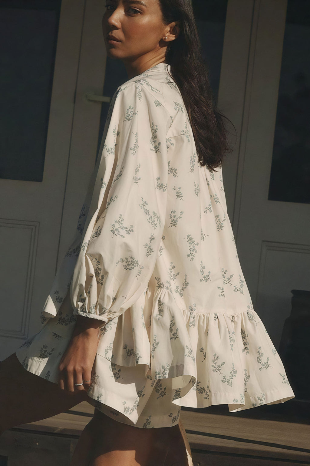 Puff Sleeve High Neck Ruffle Floral Two Piece Set image 4