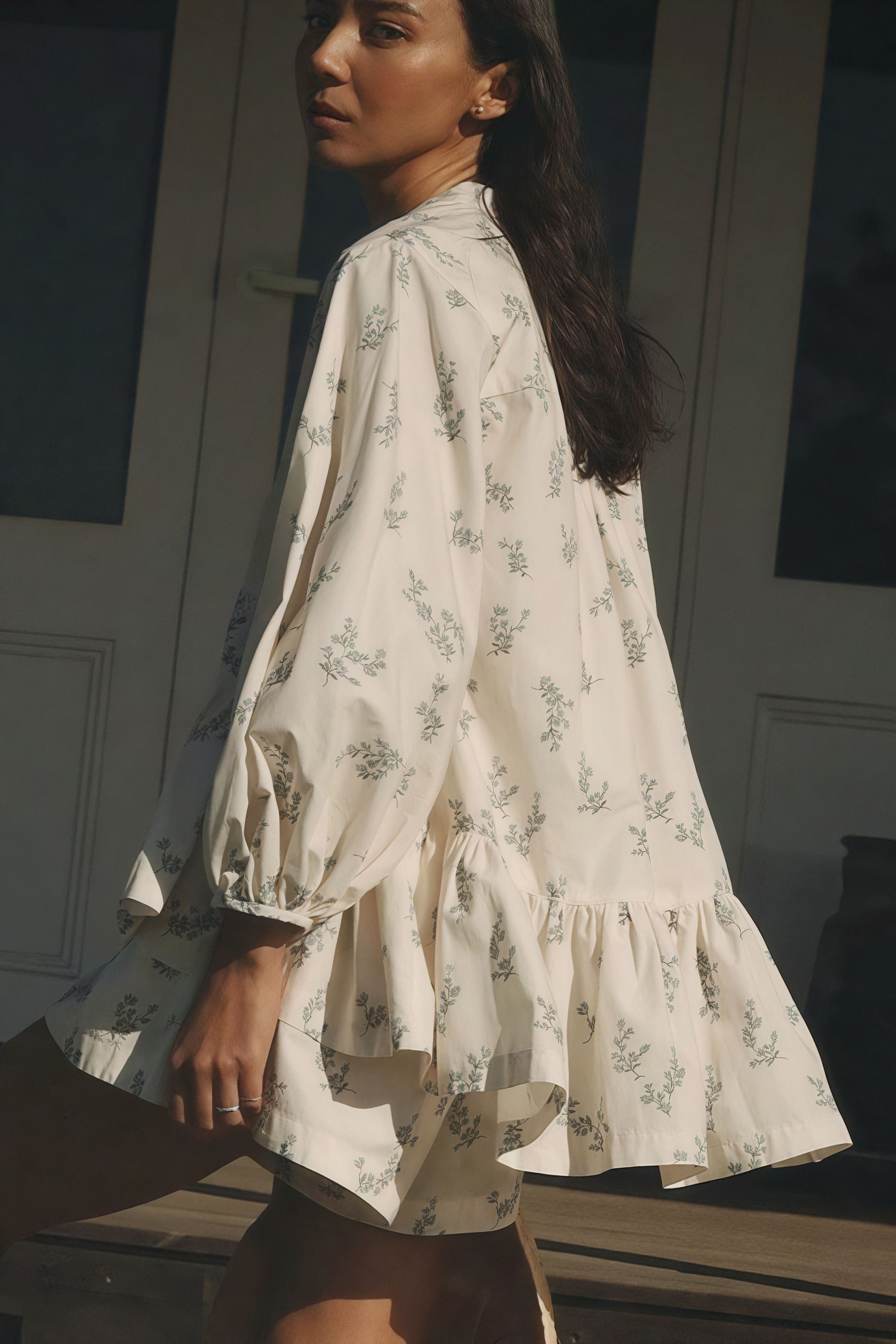 Puff Sleeve High Neck Ruffle Floral Two Piece Set image 4