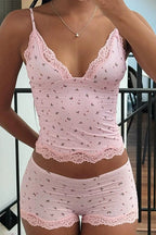 Chic Casual Floral Lace Sexy Cami Two Piece Set image 3