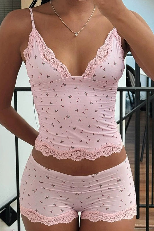 Chic Casual Floral Lace Sexy Cami Two Piece Set image 3