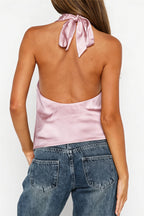Elegant Hollow Solid Satin Halter Top image 12