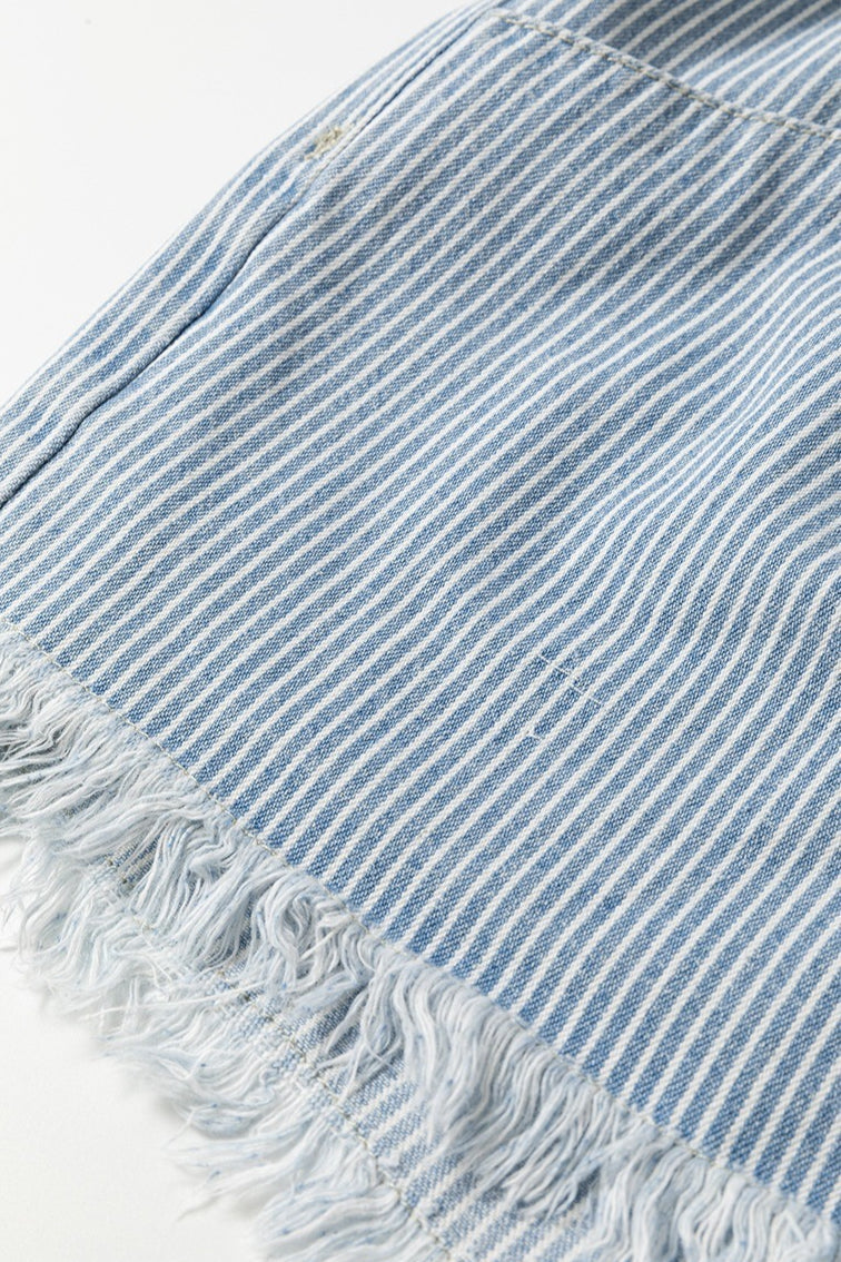 Striped Raw Hem Denim Shorts image 4