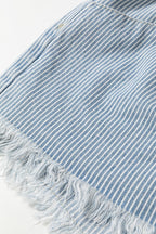Striped Raw Hem Denim Shorts image 4
