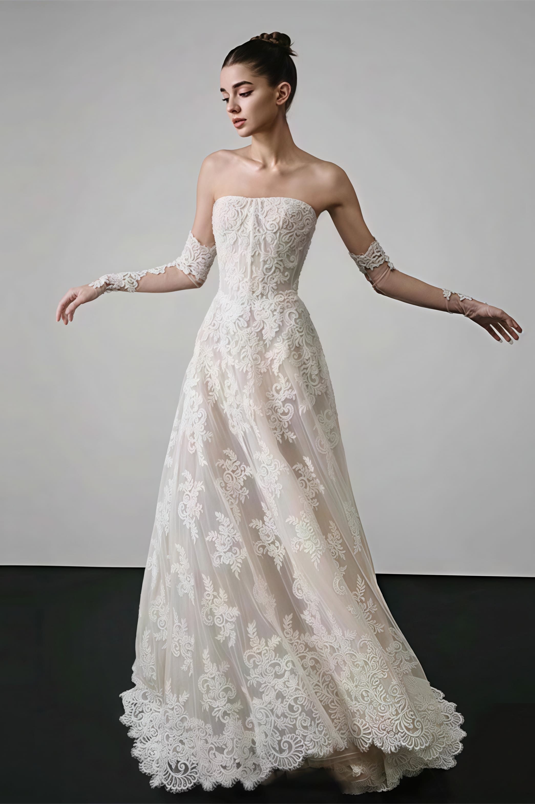 Vintage Lace Bandeau Floral Print Reception Dress image 1