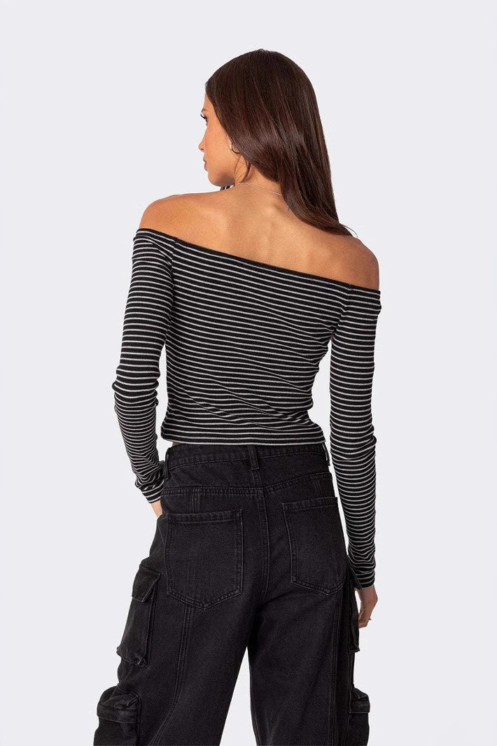 Slim Fit Striped Slit Neck Knit Top image 6