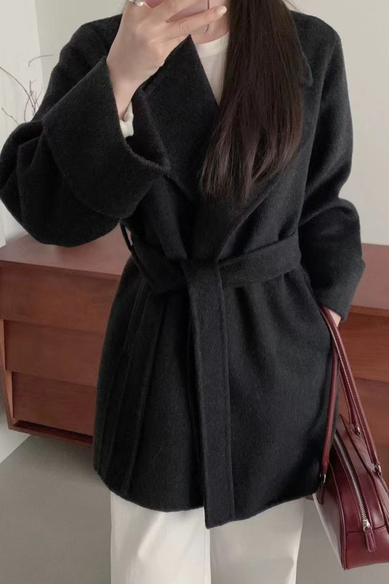 Robe-Style Double-Face Wool Long Hepburn Coat image 5