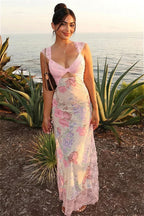 Flower Print Lace Trim Backless Floral Dress image 1