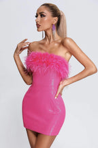 Sequin Faux Fur Off Shoulder Party Dress image 3