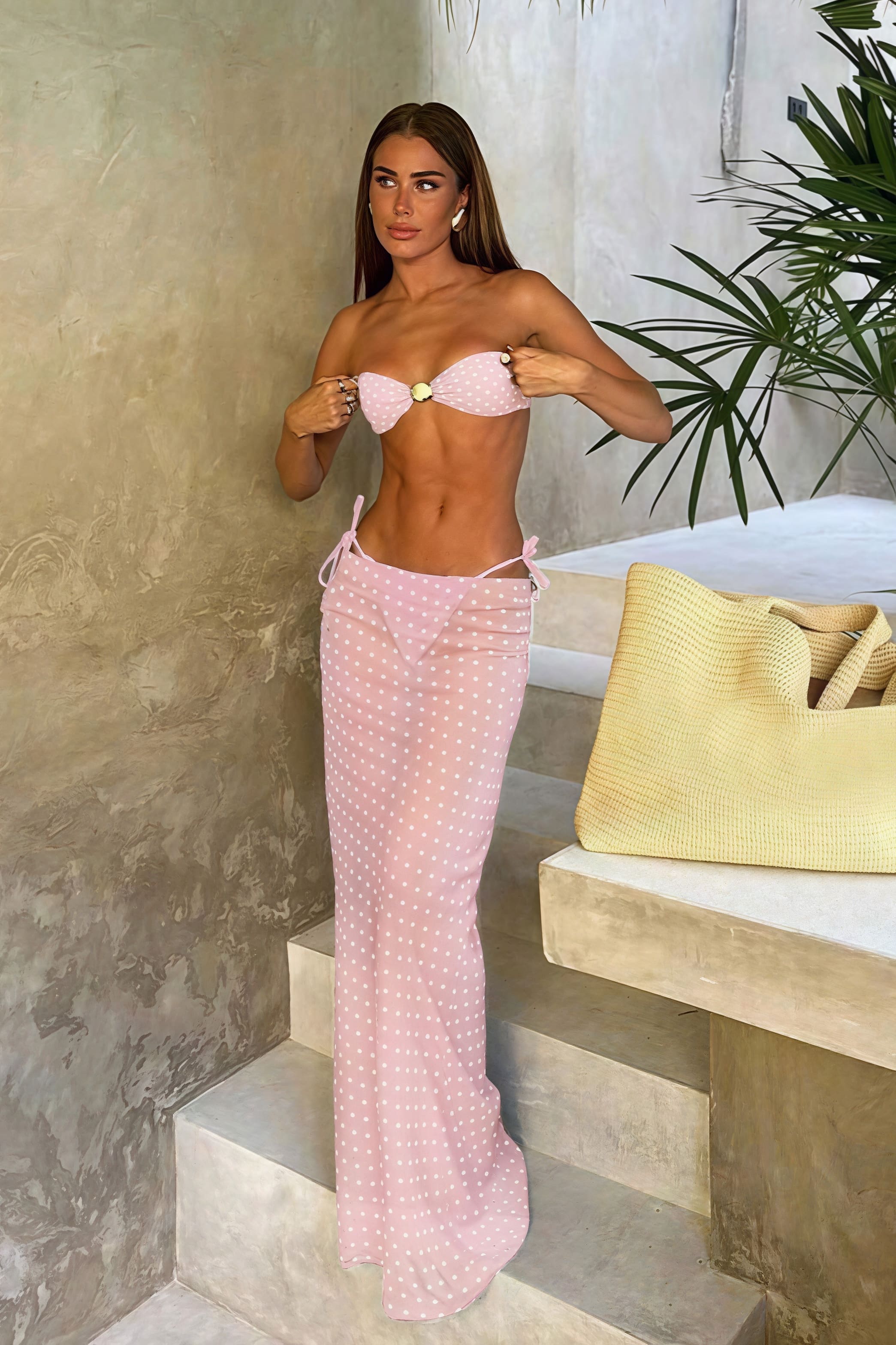 Sexy Polka Dot Mesh Skirt Three Piece Swim Set image 1