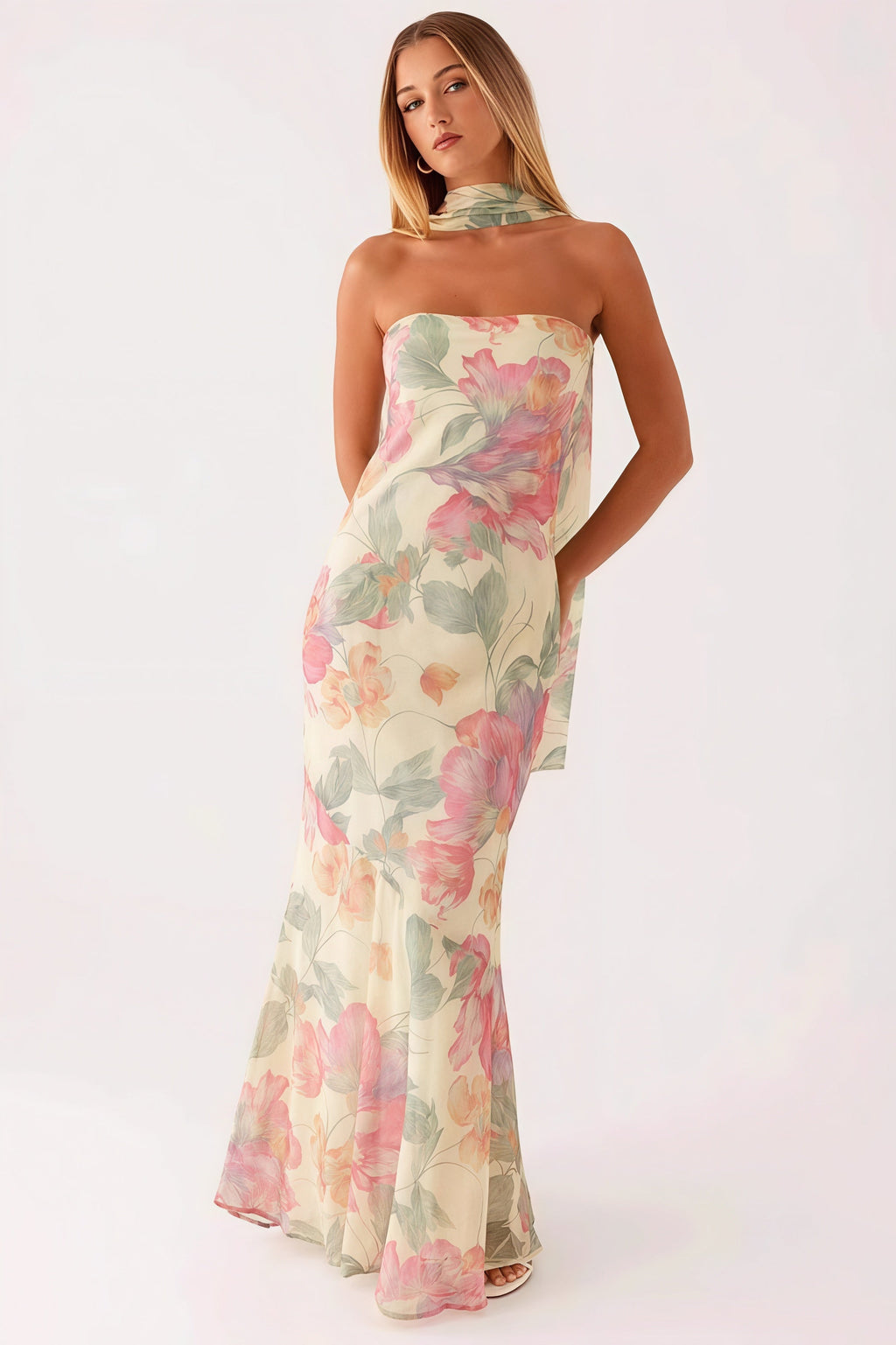 Floral Tie Fishtail Vacation Maxi Dress image 1