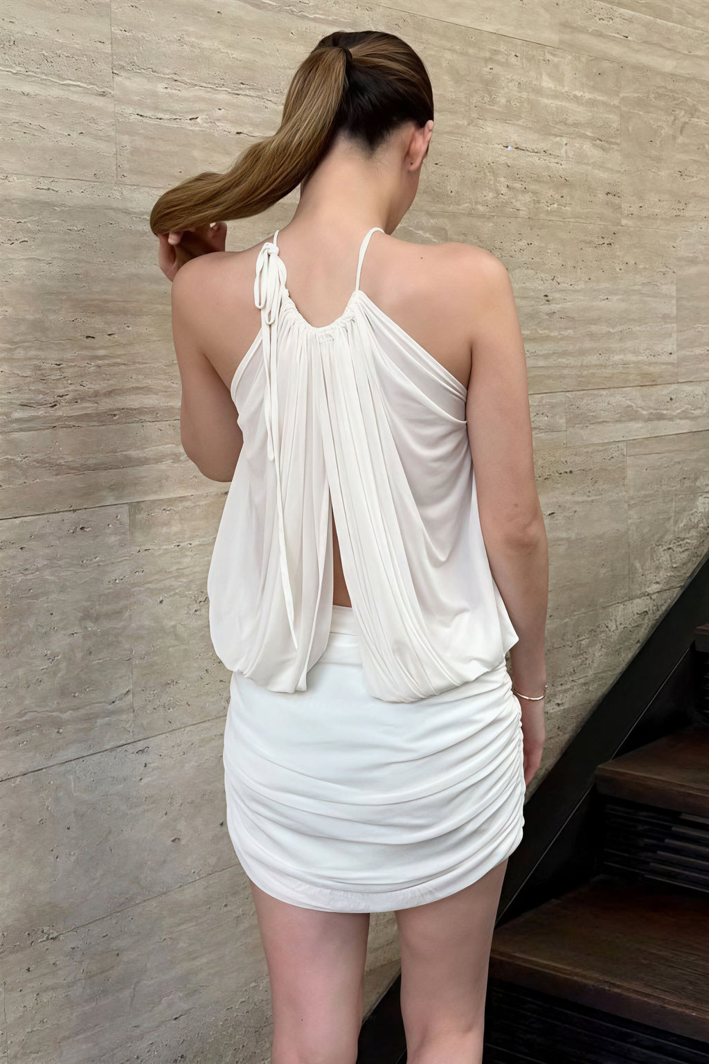 Sexy Halter Mesh Ruched Mini Dress image 6