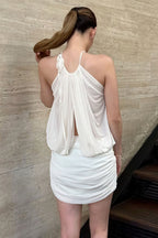 Sexy Halter Mesh Ruched Mini Dress image 6