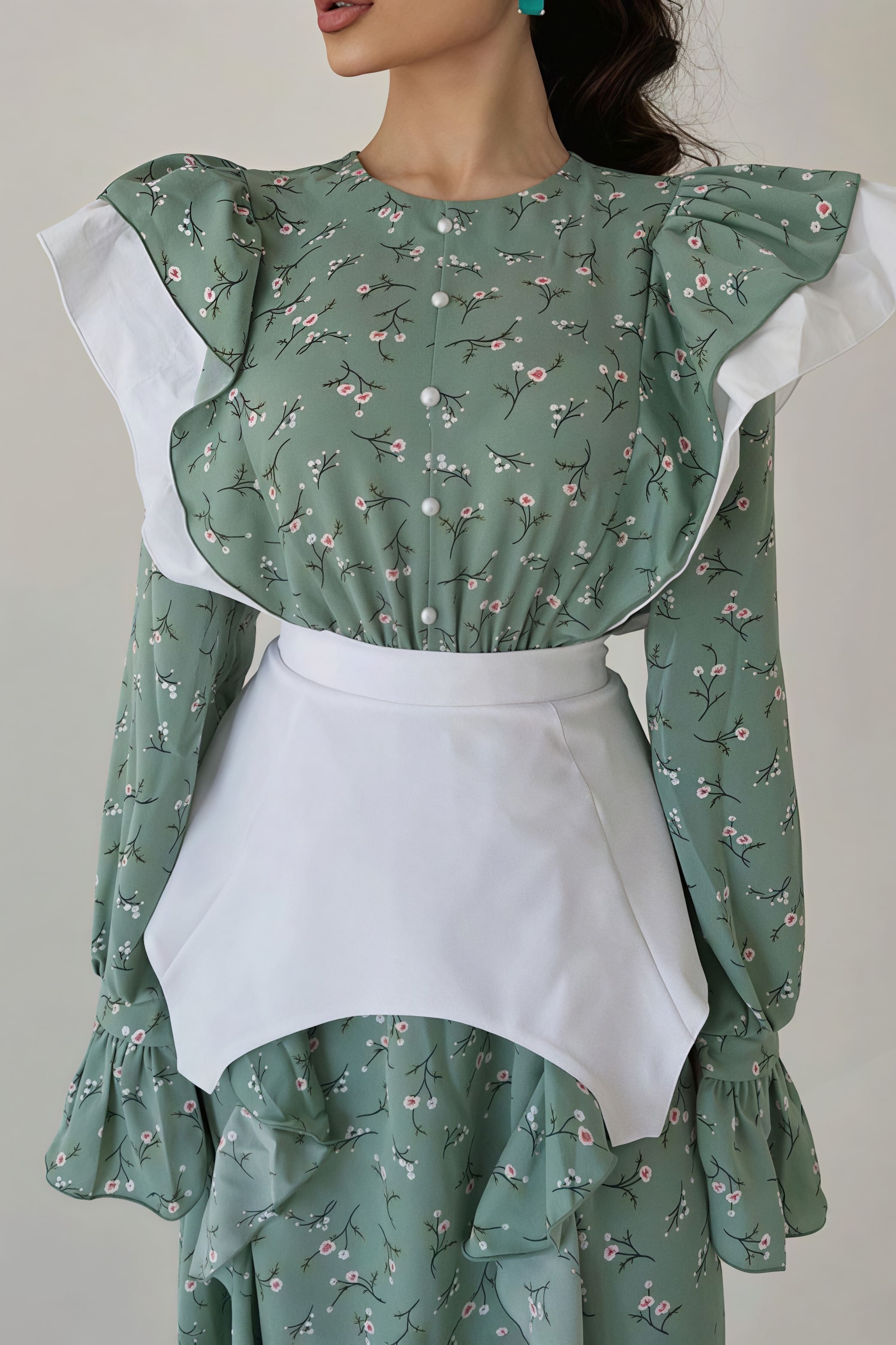 Detachable Waistband Long Sleeve Floral Skirt Set image 5