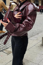 Burgundy Vintage Moto Coat image 3
