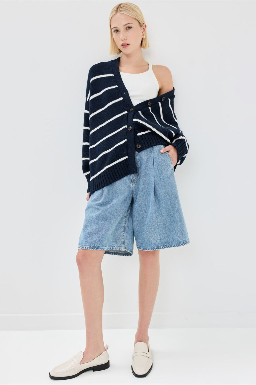 Flattering Striped V Neck Relaxed Knit Cardigan image 8
