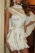 Satin Cape Ruffle Hem Mini Dress image 2