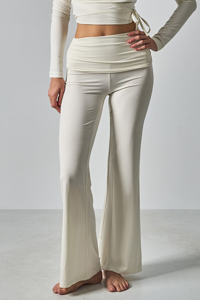 Solid Fitted Foldover Soft Pants image 1