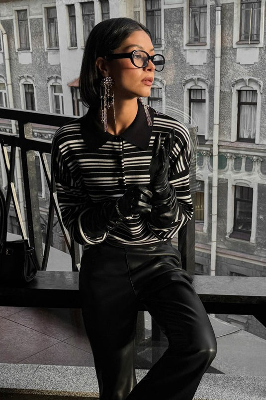 Vintage Striped Knit Polo Sweater image 34