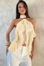Chic Solid Ruffle Slim Halter Top image 6