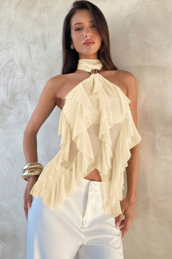 Chic Solid Ruffle Slim Halter Top image 6