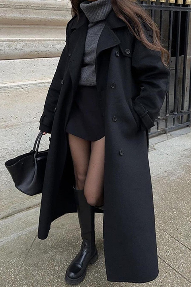 Solid Color Longline Elegant Long Sleeve  Overcoat image 2