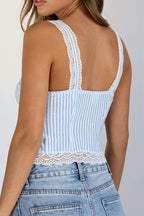 Lace Splicing Striped Tie Vest Blouse image 5