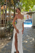 French 3D Floral Strap Waist-Cinched Split Maxi Dress image 2
