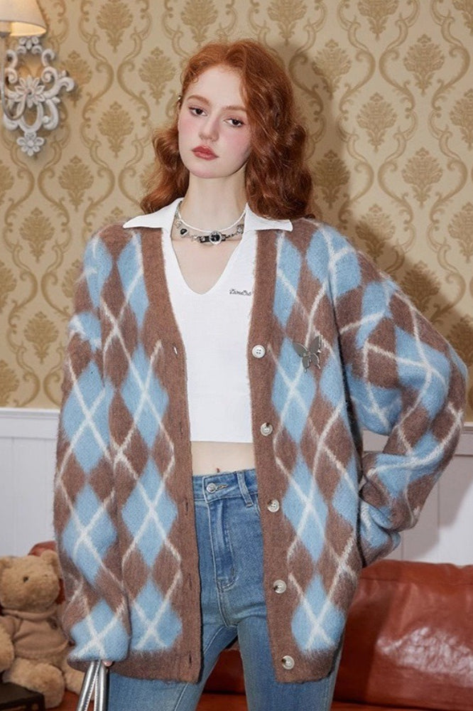 Relaxed Diamond Pattern Cardigan image 2