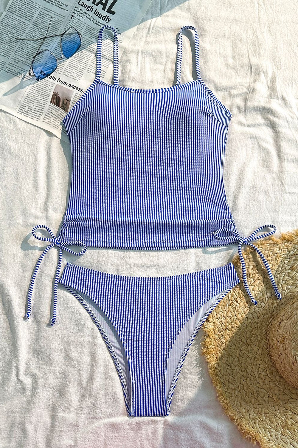 Plaid Ruched Backless Striped Two Piece Swim Set image 6