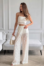 White Lace Cami Top Wide Leg Pants Two Piece Set image 2
